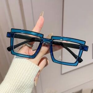 New Stylish Trendy Blue Square Glasses -Clear Lenses